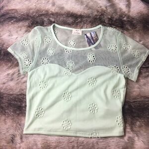 Anthropologie Mint Green Floral Crop Top